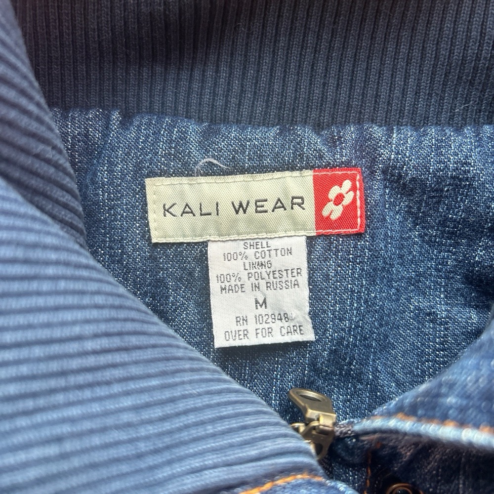 Early 2000s Y2K Kali Wear Lined Denim Jean Jacket Snap Corduroy Collar MED - Picture 2 of 5